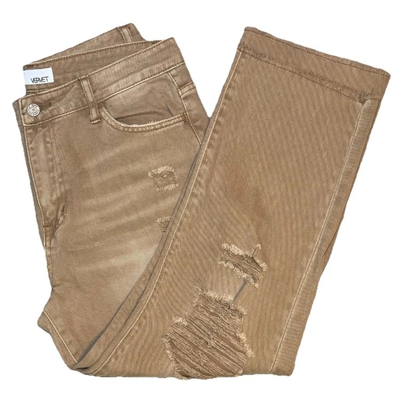 Vervet Jeans Women's Tan Size 30 Straight Vintage Crop Distressed Raw Hem 32x26 - Picture 8 of 8